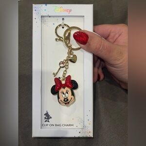 Disney Minnie Mouse Gold and Red Bag Charm Keychain Gift Set